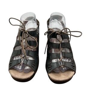 Aetrex Black and Brown Lace-Up Sandals size 7.5 euro 38